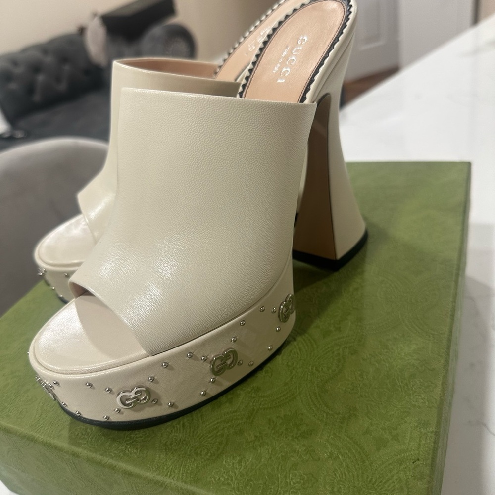 White Gucci platform shoes